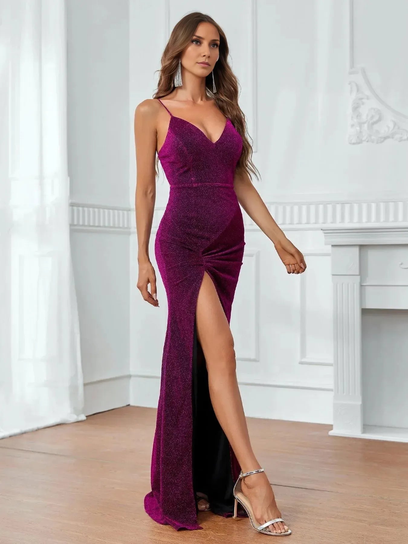 Elegant Mermaid Spaghetti Straps Sleeveless Backless Floor-Length Prom Dress